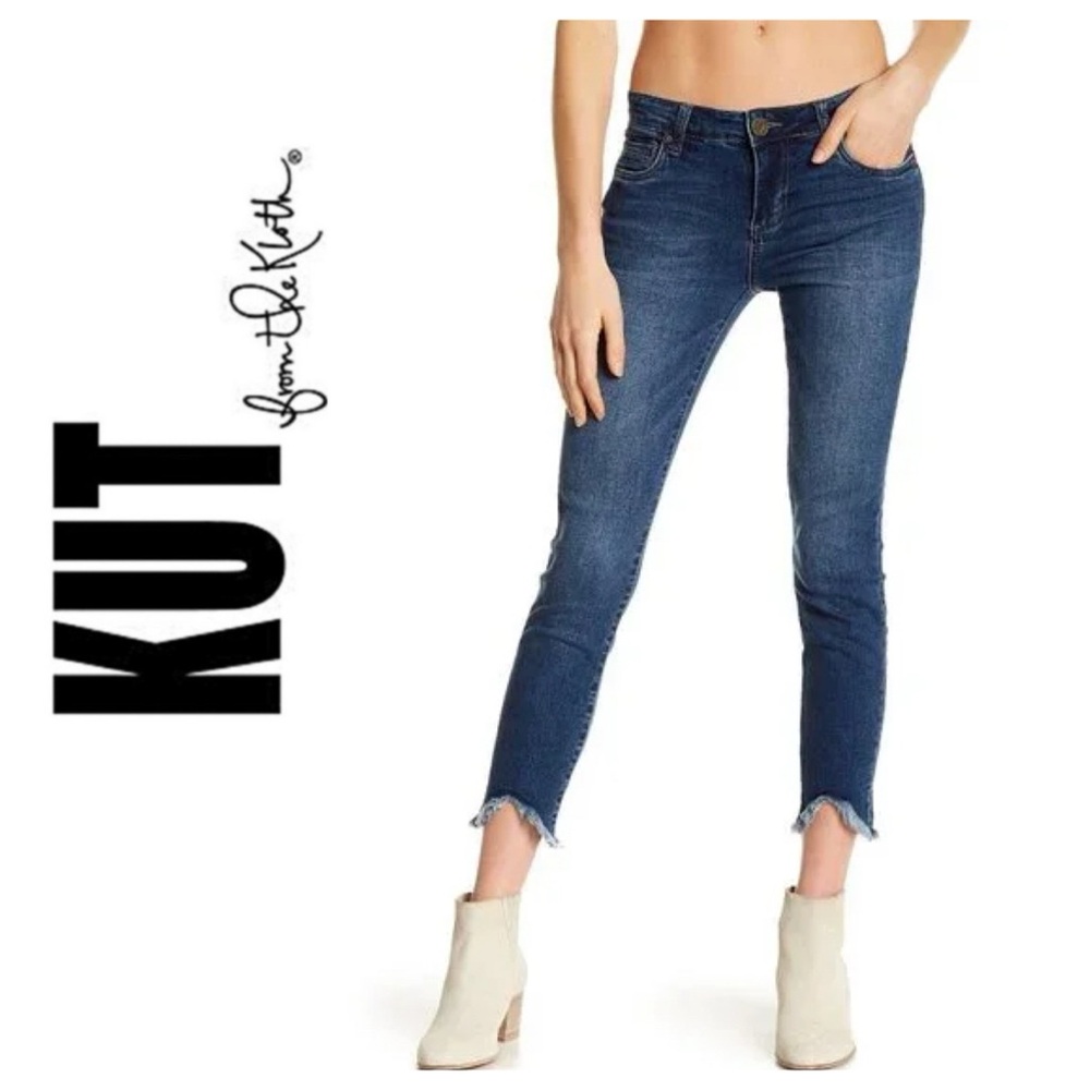 KUT FROM THE KLOTH Carlo Ankle Raw Hem Skinny Dark Wash Blue, 8- EUC, Worn